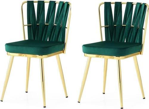 Cafe Bahçe Mutfak Sandalyesi Örgülü Gold Ayak 2'li Set