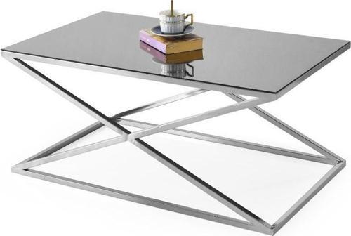 Çapraz Ayna Camlı Metal Dikdörtgen Orta Sehpa 100x60 cm