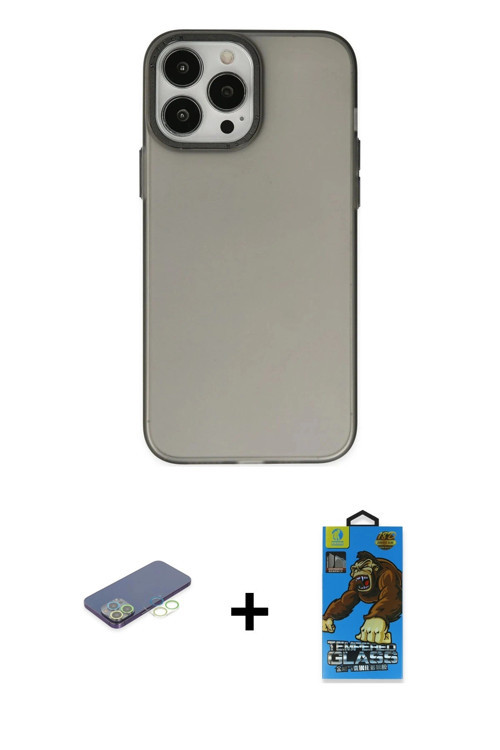 ieg™ iPhone 13 Pro Max Kılıf Ahenk Çizgi Prime - Siyah 18D Cam Ekran Koruyucu + Yeşil Renkli Kamera