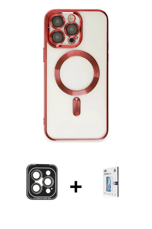 iPhone 15 Pro Max Kılıf Nova Işık Özel Seri - Siyah Bilvis 0.18mm Plus Cam Ekran Koruyucu + Gri