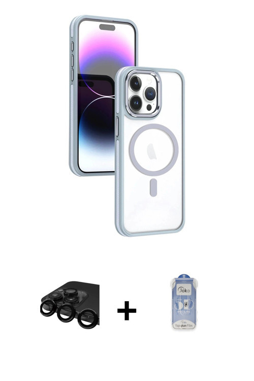 iPhone 15 Pro Max Kılıf Yörünge Klasik - Siyah Joko Magic 5D Cam + Siyah Raze Metal Kamera Lens