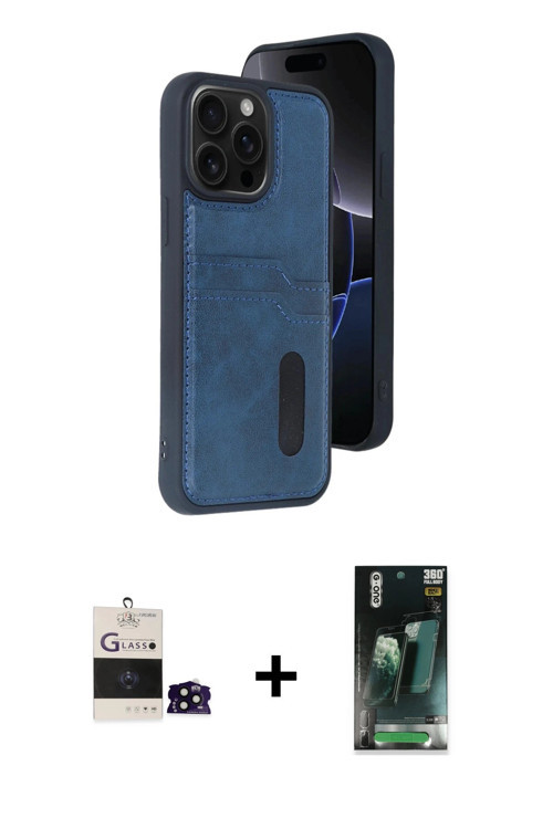 ieg™ iPhone 14 Pro Max Kılıf Yörünge Işık Serisi - Şeffaf 360 Full Body Arka Koruyucu + Siyah Bilvis