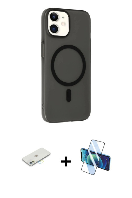 ieg™ iPhone 11 Kılıf Çekirdek Modern Prime - Siyah 3D Antistatik Cam Ekran Koruyucu + Sarı Renkli Ka