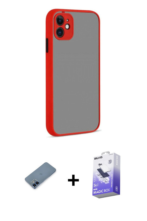 iPhone 12 Kılıf Ahenk Çizgi Serisi - Siyah Bilvis 5in1 5D Magic Hayalet Cam Ekran Koruyucu + Ma