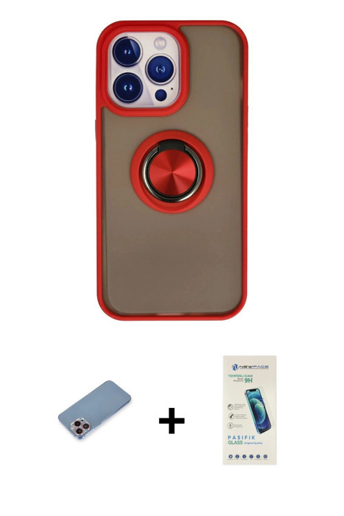 ieg™ iPhone 13 Pro Max Kılıf Yörünge Çizgi - Şeffaf Pasifik Cam Ekran Koruyucu + Pembe Shine Kamera