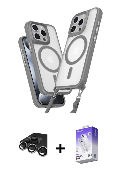iPhone 15 Pro Max Kılıf Atlas Doku Koleksiyonu - Siyah Bilvis 5in1 3D Magic Cam Ekran Koruyucu