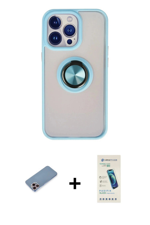 ieg™ iPhone 13 Pro Max Kılıf Yörünge Çizgi - Şeffaf Pasifik Cam Ekran Koruyucu + Pembe Shine Kamera