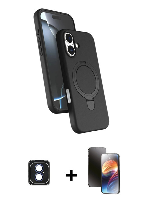 ieg™ iPhone 16 Kılıf İz Işık Koleksiyonu - Siyah 3D Antistatik Mat Seramik Nano Ekran Koruyucu + Mav