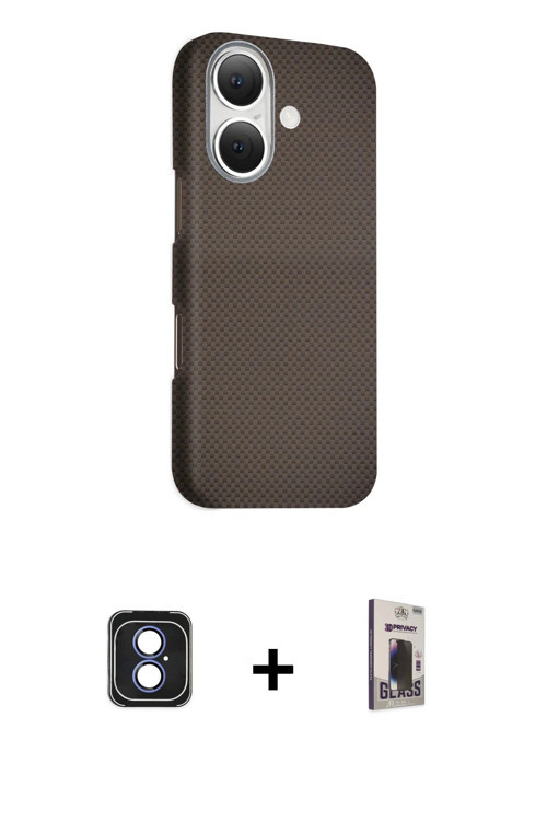 ieg™ iPhone 16 Kılıf Kozmos Klasik Prime - Siyah Bilvis Hayalet Cam Ekran Koruyucu + Mavi PVD Metal
