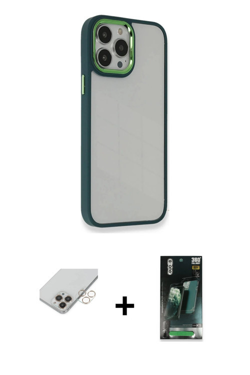 ieg™ iPhone 14 Pro Max Kılıf Eksen Doku Prime - Siyah 360 Mat Full Body Arka Koruyucu + Gold Band Me