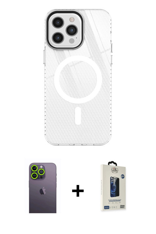 ieg™ iPhone 12 Pro Max Kılıf Doruk Prime - Siyah Bilvis Hayalet Cam Ekran Koruyucu + Yeşil Neon Fosf