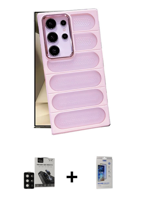 ieg™ Galaxy S24 Ultra Kılıf Yadigar Doku Özel Seri - Siyah Durable Full Glue Curved Cam + Siyah PVD