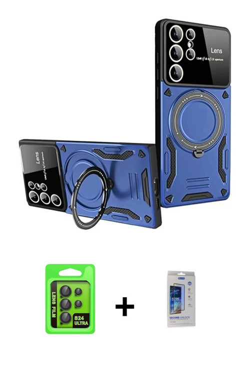 ieg™ Galaxy S24 Ultra Kılıf Kıvılcım Modern Serisi - Siyah Durable Full Glue Curved Cam + Siyah Raze