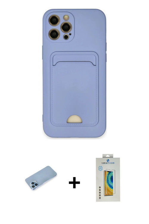 iPhone 12 Pro Max Kılıf Vadi Çizgi Prime - Siyah Polymer Nano Ekran Koruyucu + Mavi Shine Kamer