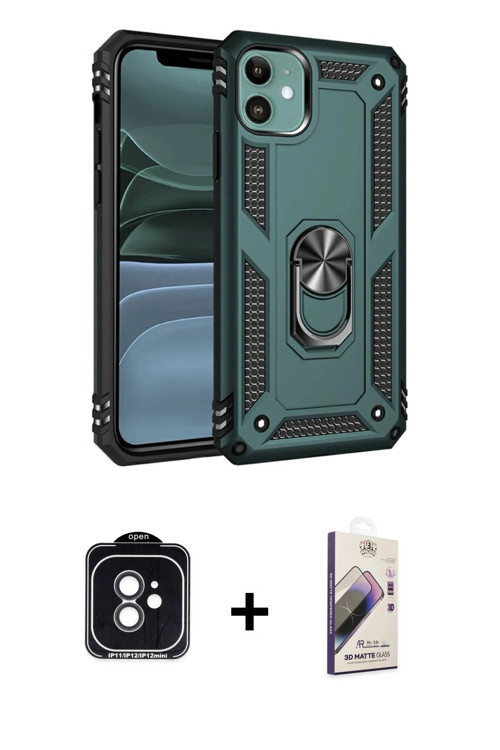 iPhone 11 Kılıf Ahenk Klasik Koleksiyonu - Siyah Bilvis 3D Mat Cam Ekran Koruyucu + Siyah PVD M