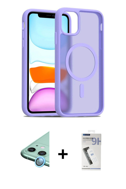iPhone 11 Kılıf Siluet Minimal Prime - Şeffaf Uv Polymer Nano Ekran Koruyucu + Mavi Raze Metal