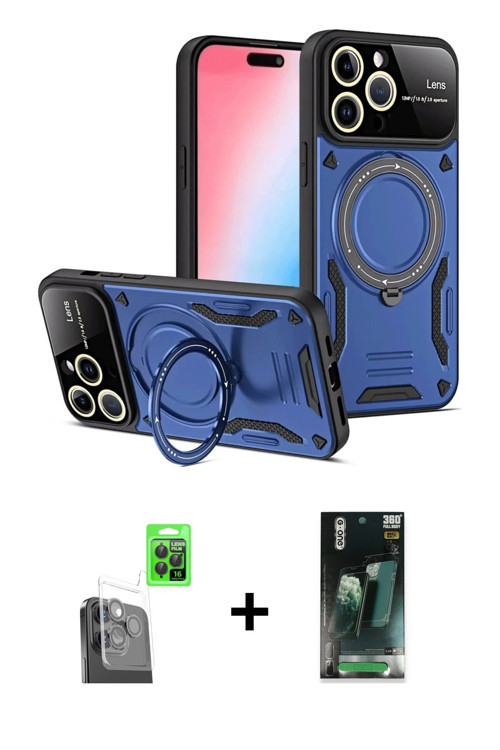 iPhone 16 Pro Max Kılıf Kıvılcım Modern Serisi - Siyah 360 Mat Full Body Arka Koruyucu + Siyah