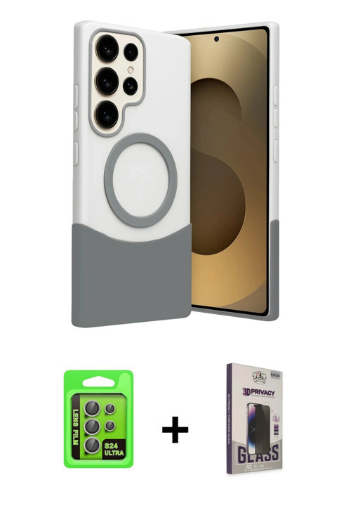 ieg™ Galaxy S24 Ultra Kılıf Kozmos Form Özel Seri - Siyah Bilvis Hayalet Cam Ekran Koruyucu + Gri Ra
