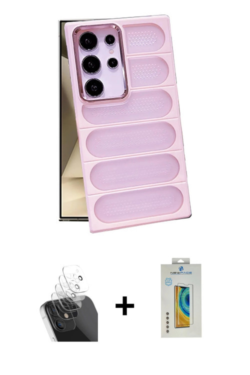ieg™ Galaxy S24 Ultra Kılıf Yadigar Doku Özel Seri - Siyah Polymer Nano Ekran Koruyucu + Şeffaf Kame