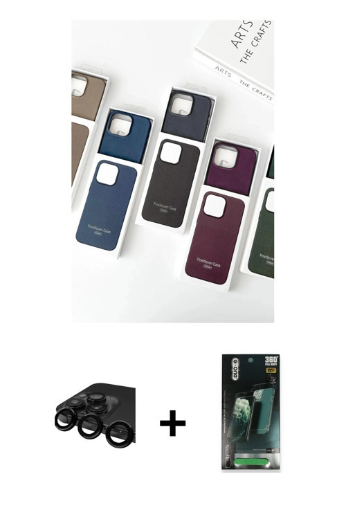 ieg™ iPhone 15 Pro Max Kılıf Pusula Modern - Siyah 360 Mat Full Body Arka Koruyucu + Siyah Raze Meta