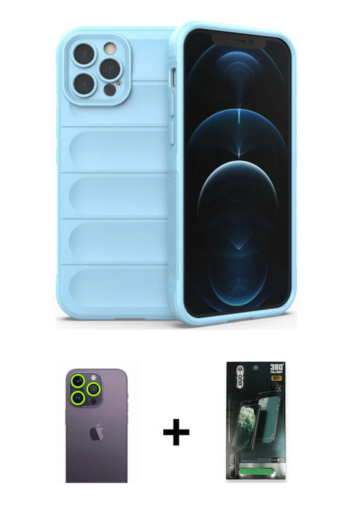 ieg™ iPhone 12 Pro Kılıf Atlas Koleksiyonu - Siyah 360 Mat Full Body Arka Koruyucu + Yeşil Neon Fosf