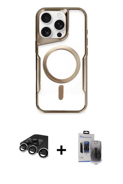 ieg™ iPhone 15 Pro Max Kılıf Yadigar Klasik Özel Seri - Siyah Vanessa Magic Hayalet Cam + Gümüş Raze