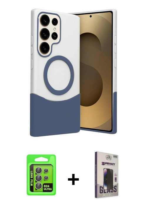 ieg™ Galaxy S24 Ultra Kılıf Kozmos Form Özel Seri - Siyah Bilvis Hayalet Cam Ekran Koruyucu + Gri Ra