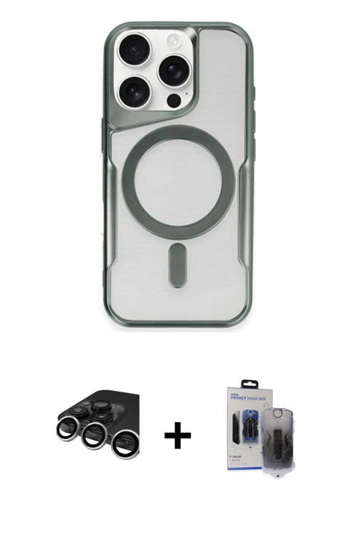 ieg™ iPhone 15 Pro Max Kılıf Yadigar Klasik Özel Seri - Siyah Vanessa Magic Hayalet Cam + Gümüş Raze