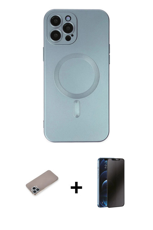 iPhone 12 Pro Max Kılıf Akış Minimal Özel Seri - Siyah 3D Antistatik Hayalet Cam Ekran Koruyucu