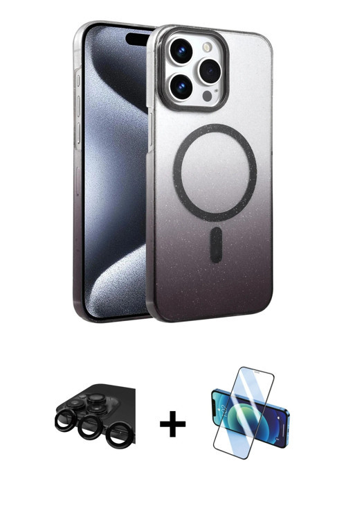 ieg™ iPhone 15 Pro Max Kılıf Ahenk Doku Özel Seri - Siyah 3D Antistatik Seramik Nano Ekran Koruyucu