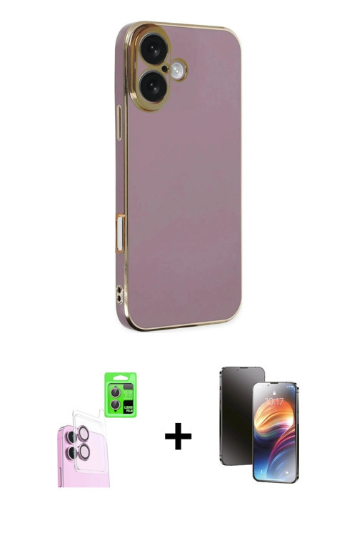 ieg™ iPhone 16 Kılıf Yankı Serisi - Siyah 3D Antistatik Mat Seramik Nano Ekran Koruyucu + Pembe Raze