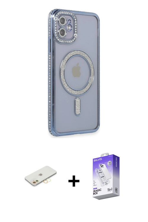 iPhone 11 Kılıf Zirve Doku Prime - Siyah Bilvis 5in1 3D Magic Cam Ekran Koruyucu + Sarı Renkli