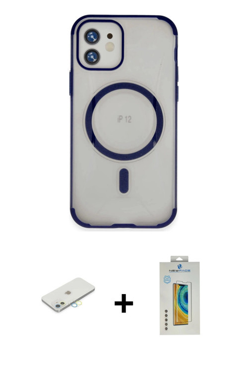 iPhone 12 Kılıf Eksen Klasik Koleksiyonu - Siyah Polymer Nano Ekran Koruyucu + Sarı Renkli Kame