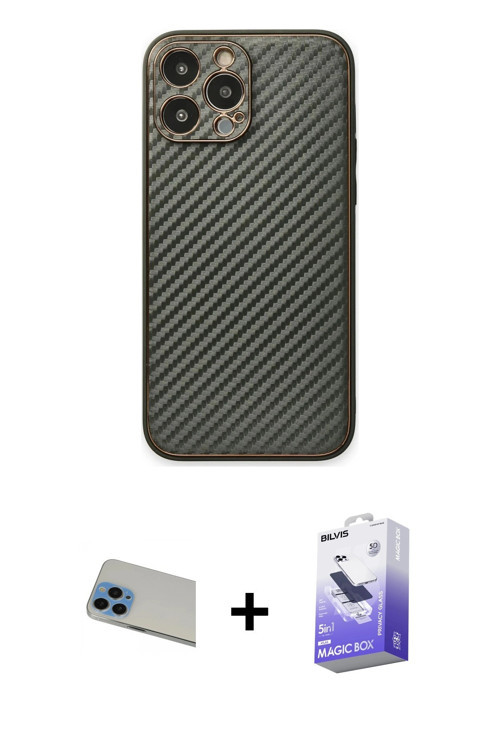 ieg™ iPhone 13 Pro Max Kılıf Ahenk Işık - Siyah Bilvis 5in1 5D Magic Hayalet Cam Ekran Koruyucu + Ma