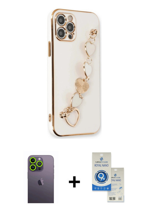 iPhone 12 Pro Max Kılıf Nova Işık Prime - Şeffaf Royal Nano Ekran Koruyucu + Yeşil Neon Fosforl