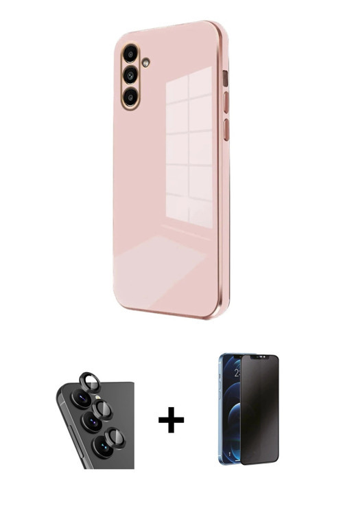 ieg™ Galaxy A25 5G Kılıf Yankı Serisi - Siyah 3D Antistatik Hayalet Cam Ekran Koruyucu + Siyah Valde