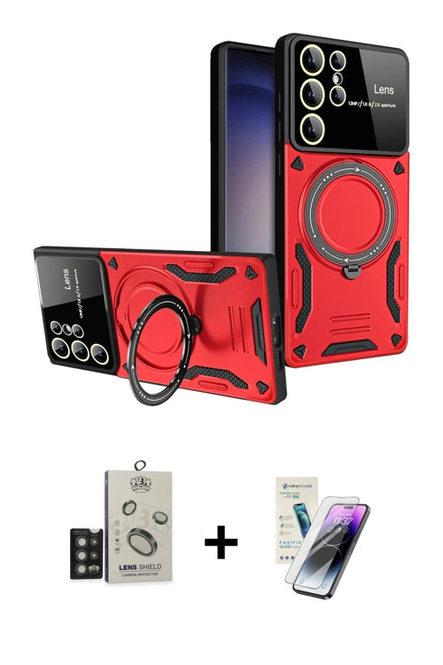 Galaxy S25 Ultra Kılıf Kıvılcım Modern Serisi - Şeffaf Pasifik Cam Ekran Koruyucu + Titan Gri B
