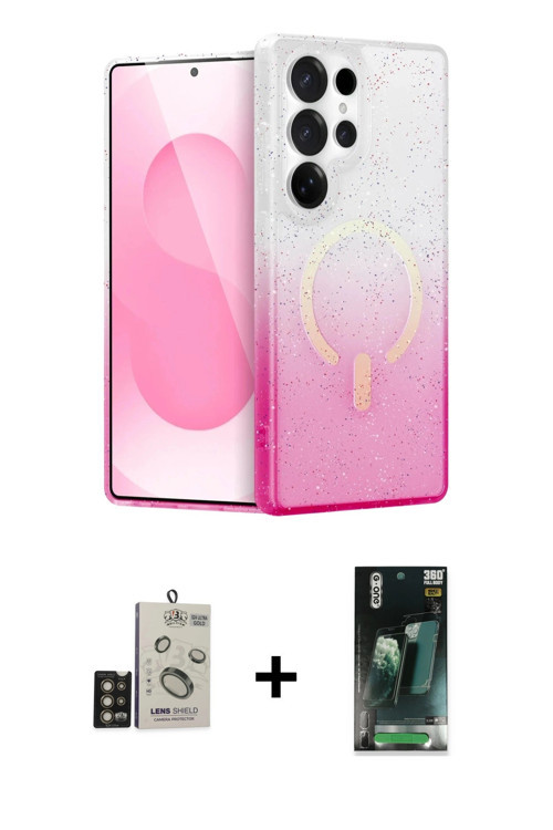 Galaxy S24 Ultra Kılıf Eksen Minimal Özel Seri - Siyah 360 Mat Full Body Arka Koruyucu + Gold B