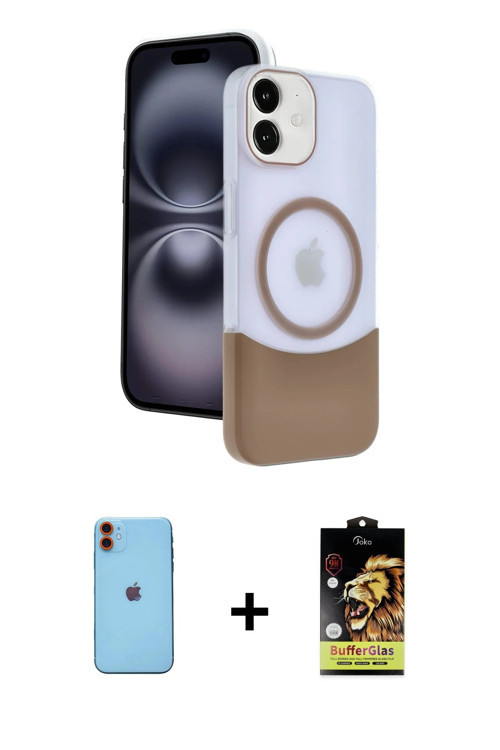 ieg™ iPhone 11 Kılıf Kozmos Form Özel Seri - Siyah Buffer Cam Ekran Koruyucu + Turuncu Neon Fosforlu