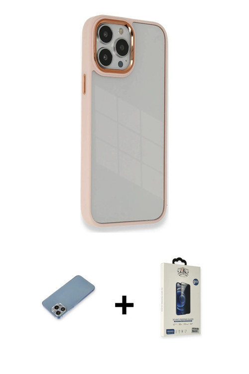 ieg™ iPhone 13 Pro Max Kılıf Eksen Doku Prime - Siyah Bilvis Hayalet Cam Ekran Koruyucu + Gökkuşağı