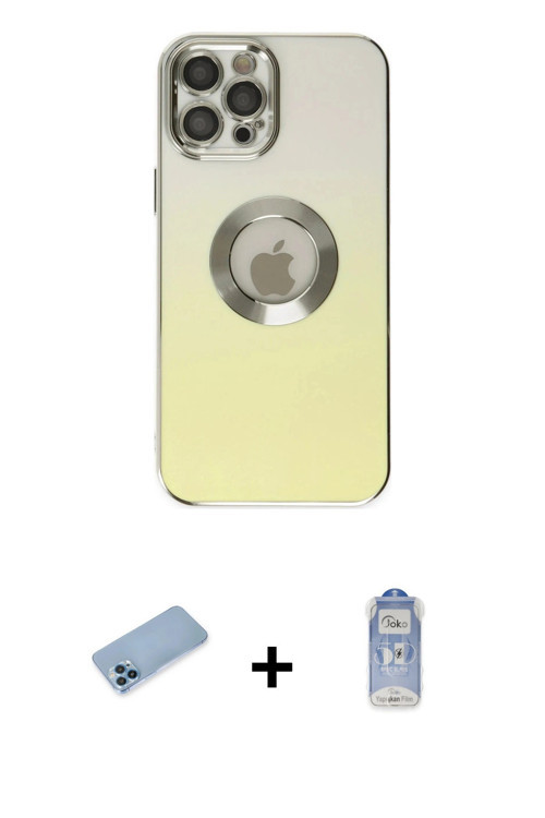 iPhone 12 Pro Max Kılıf Kutup Yansıma Özel Seri - Siyah Joko Magic 5D Cam + Mavi Shine Kamera L