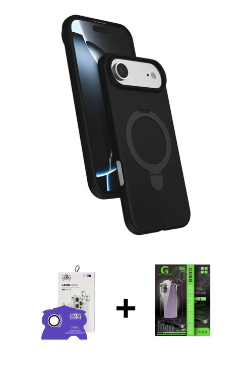 ieg™ iPhone 17 Air Kılıf İz Işık Koleksiyonu - Siyah 360 Mat Full Body Arka Koruyucu + Gümüş Bilvis