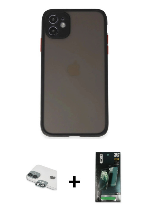 ieg™ iPhone 11 Kılıf Ahenk Çizgi Serisi - Şeffaf 360 Full Body Arka Koruyucu + Yeşil Pers Alüminyum