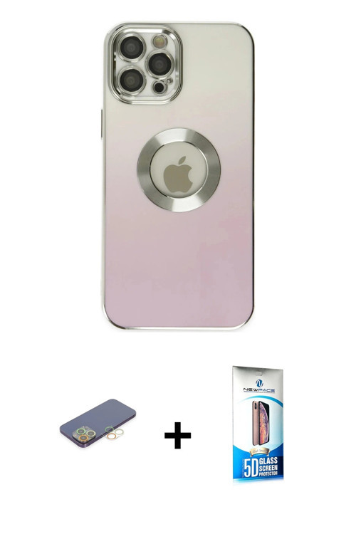 iPhone 12 Pro Max Kılıf Kutup Yansıma Özel Seri - Siyah 5D Eko Cam Ekran Koruyucu + Sarı Renkli