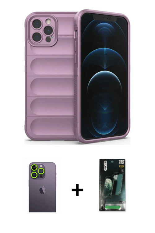 ieg™ iPhone 12 Pro Kılıf Atlas Koleksiyonu - Siyah 360 Mat Full Body Arka Koruyucu + Yeşil Neon Fosf
