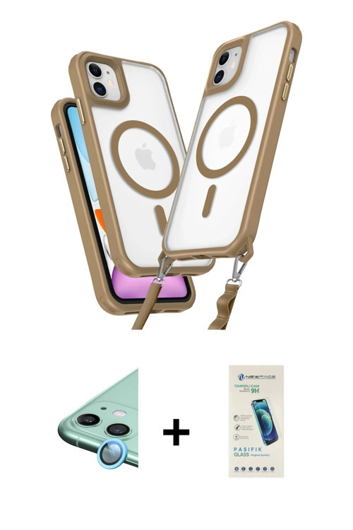 ieg™ iPhone 11 Kılıf Atlas Doku Koleksiyonu - Şeffaf Pasifik Cam Ekran Koruyucu + Mavi Raze Metal Ka