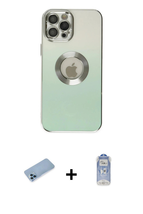 iPhone 12 Pro Max Kılıf Kutup Yansıma Özel Seri - Siyah Joko Magic 5D Cam + Mavi Shine Kamera L