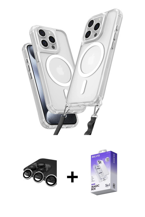 iPhone 15 Pro Max Kılıf Atlas Doku Koleksiyonu - Siyah Bilvis 5in1 3D Magic Cam Ekran Koruyucu
