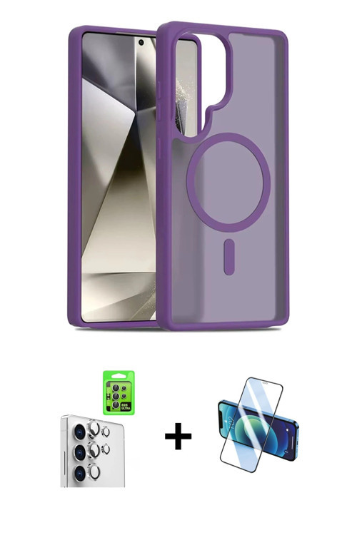 Galaxy S25 Ultra Kılıf Siluet Minimal Prime - Siyah 3D Antistatik Cam Ekran Koruyucu + Gümüş Ra