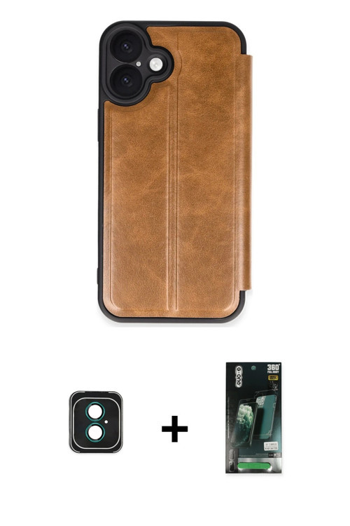 ieg™ iPhone 16 Kılıf Zirve Yansıma Serisi - Siyah 360 Mat Full Body Arka Koruyucu + Yeşil PVD Metal